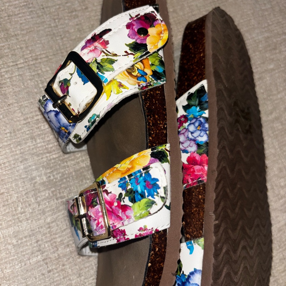 Madden Girl Floral Double Buckle Slides Sandals Size 9 Cottagecore Garden Chic - Picture 6 of 7